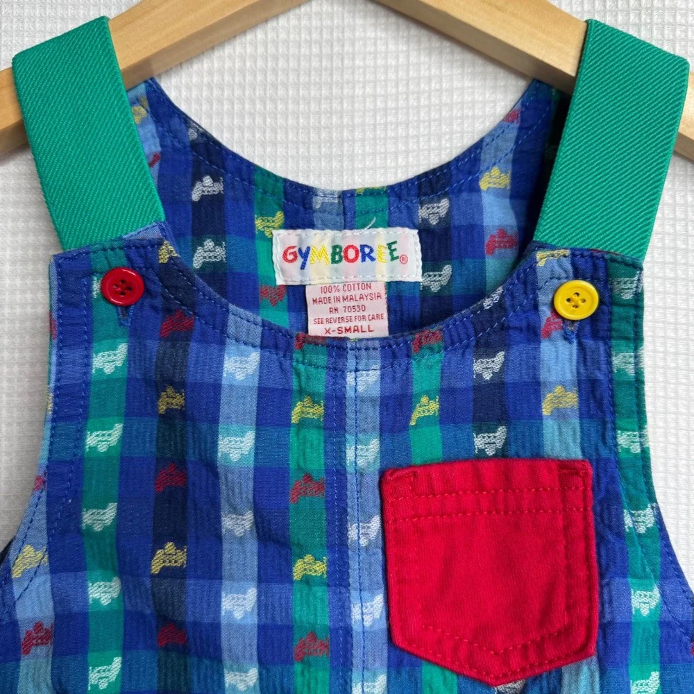 Vintage Gymboree Airplanes Colorblock Gingham Romper XS 9-18 Months Blue Green